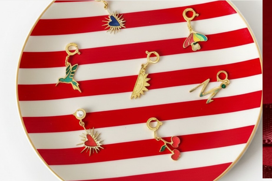 Charms on a striped plate
